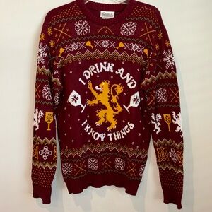 Game of Thrones Mens Red I‎ Drink And Know Things Ugly Christmas Sweater